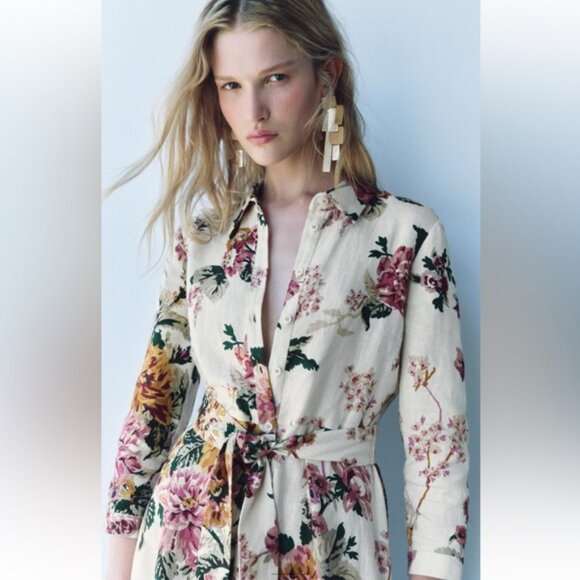 ZARA 100% LINEN SHIRTDRESS ZW COLLECTION - Picture 4 of 9